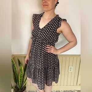 J.Crew Black Floral Mini Dress Ruffle V-Neck Tiered Sz 8 Cottagecore Boho Fairy